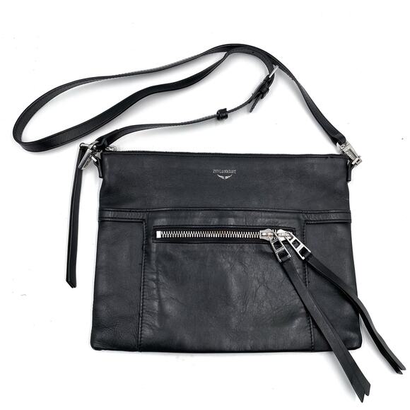 Zadig &‎ Voltaire Panglo Zip Bag Clutch Black Noir Leather Crossbody - Picture 3 of 9